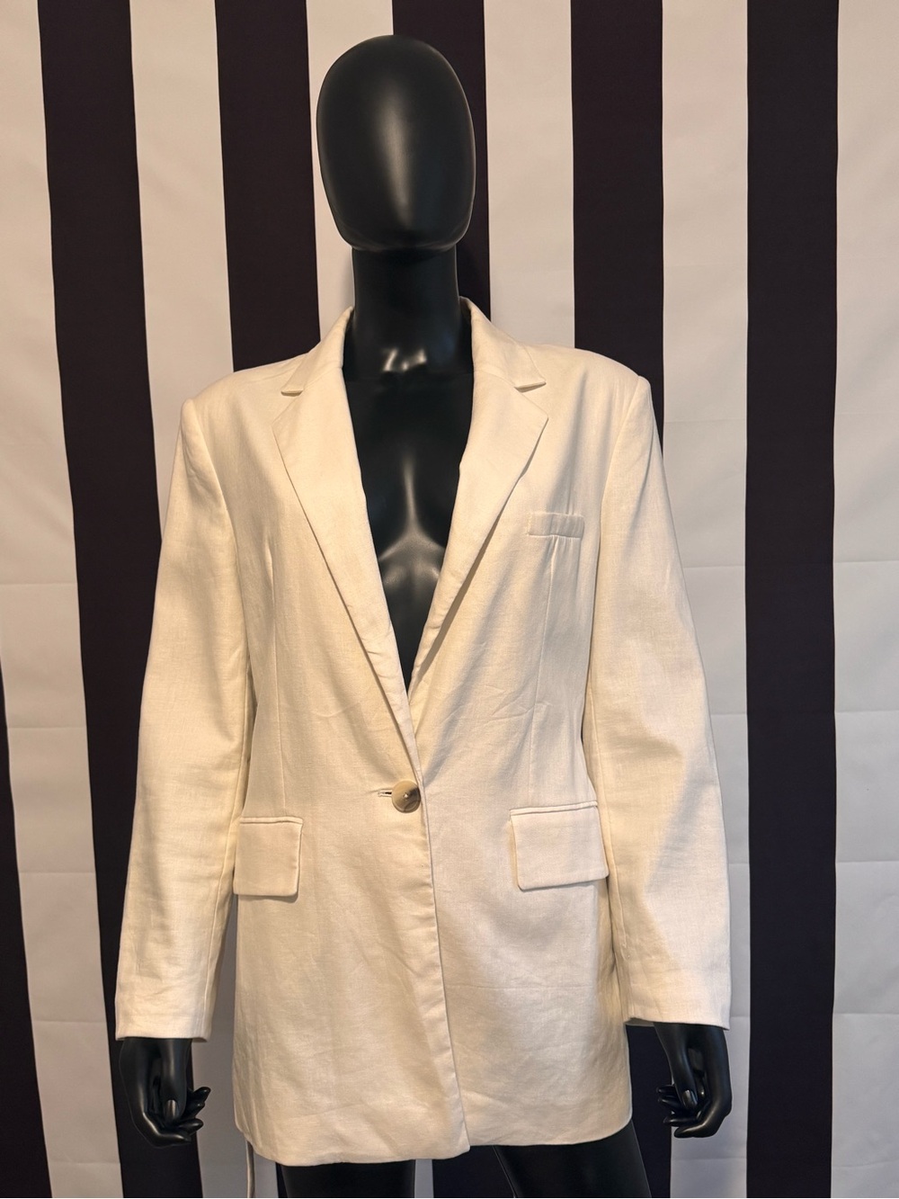 Zara White Belted Linen-Blend Blazer Jacket - Picture 4 of 7
